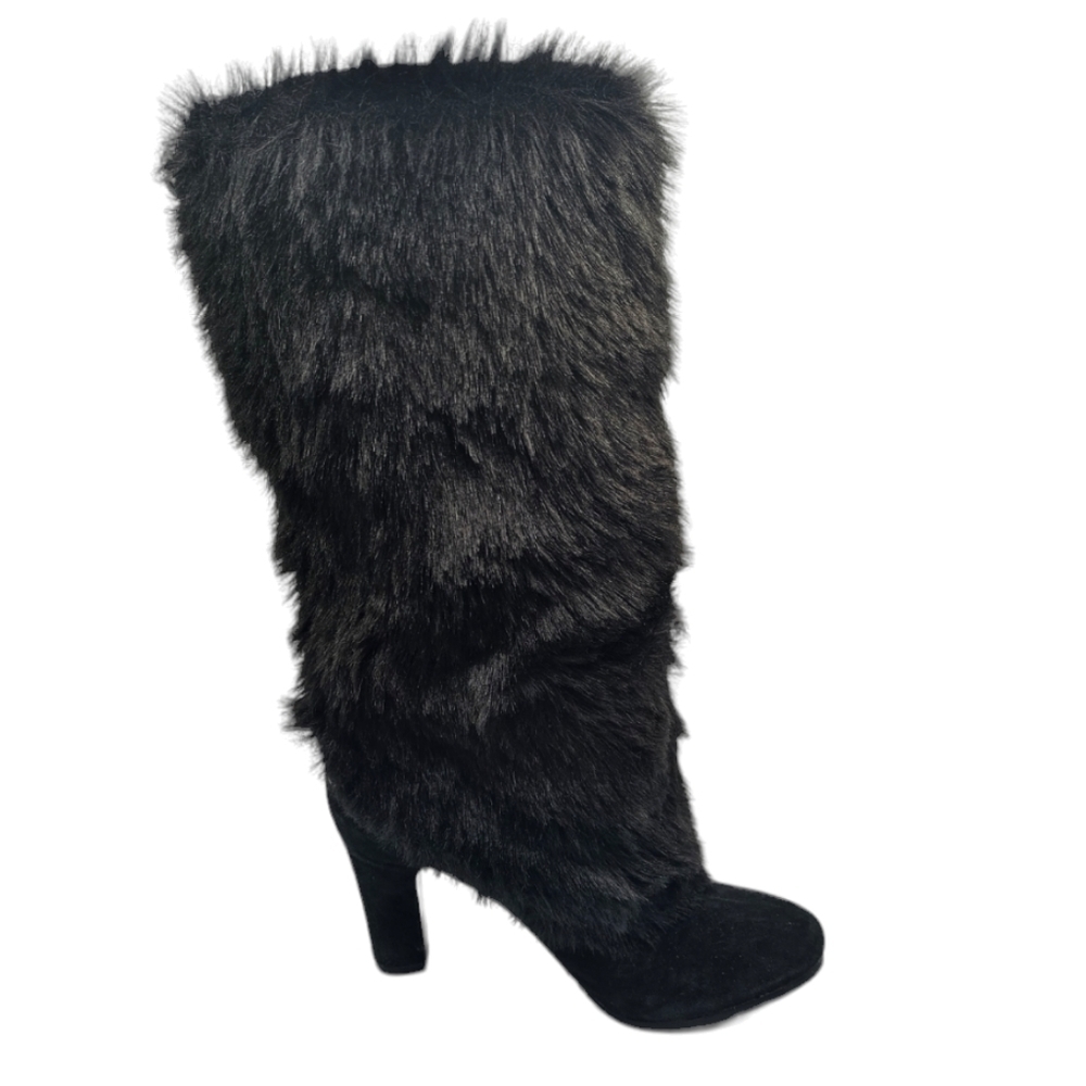 Sam Edelman Shalin Black Suede Fur Boots Size 7.5